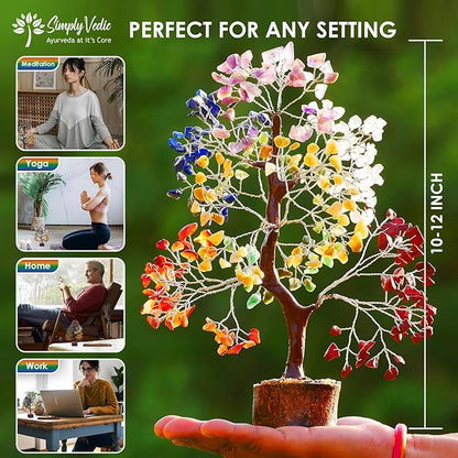 Simply Vedic 7 Chakra Healing Crystals Tree of Life, Natural Healing Gemstones Handmade Bonsai Tree for Positive Energy, Good Luck Money Wealth Vastu Reiki Feng Shui| Office Home Decor, Spiritual Gift