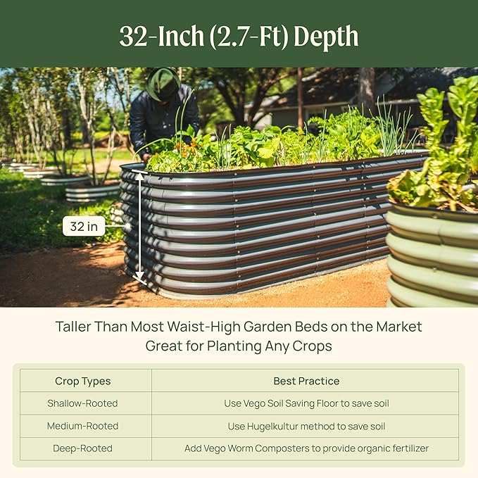 32" Extra Tall Raised Garden Bed Kits, 3.5 x 5 x 2.7ft Raised Planter Box Outdoor, 2 x 6.5 x 2.7ft Deep Root 6 in 1 Modular Metal Raised Beds for Gardening Vegetables Flowers Fruits - Sunlit Oak