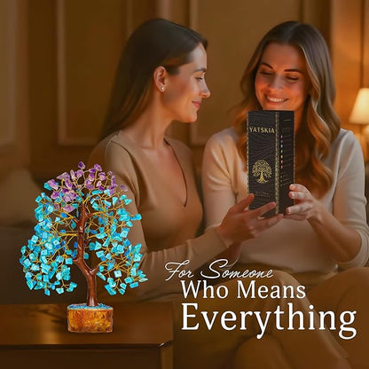 YATSKIA Amethyst and Turquoise Crystal Tree, Gemstone Tree Home and Office Decor, Good Luck Gifts, Crystals Decor, Housewarming Gifts