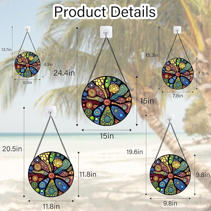 Stained Glass Window Hanging Colorful Abstract Plants Large 15" - Retro Boho Suncatcher Door Garden Sun Catcher Home Decor Birthday Christmas for Mom Men Woman Nana