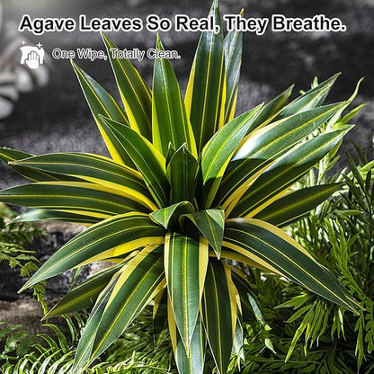 Artificial Agave Plant Fake Agave Planters for Indoor Outdoor Faux Agave Plants Real Touch Realistic Greenery for Home Living Room Office Bathroom Garden Front Porch Patio Decor (17inch-2 Pcs Yellow)