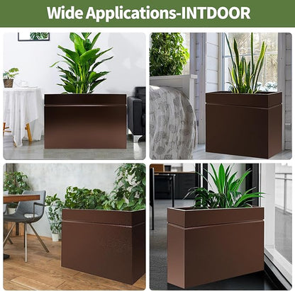 Metal Rectangular Planter Box, Powder Coating Steel Large Planters 35" L x 12" W x 26" H with Drainage Hole, Indoor Outdoor All-Weather Use for Home, Porch, Patio, Garden(Bronze)