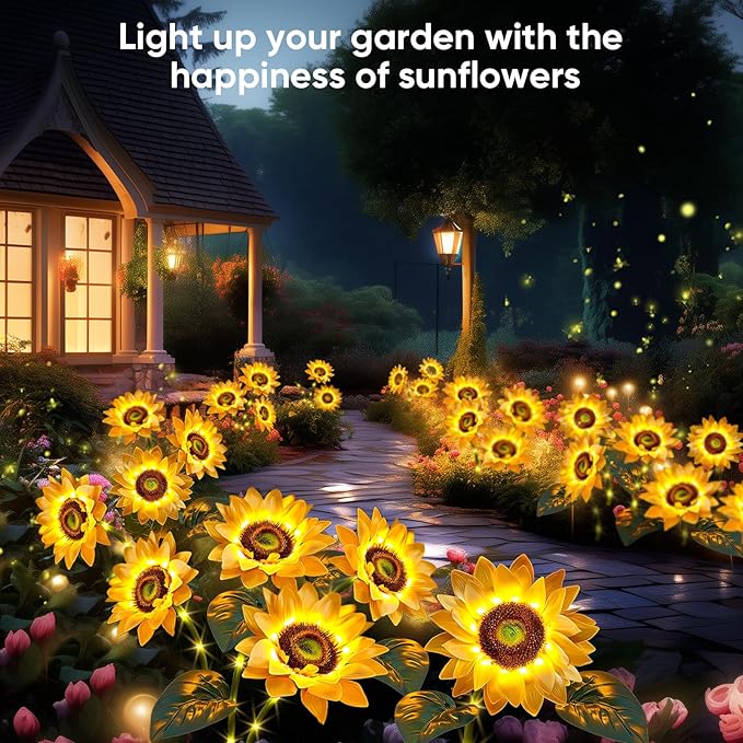 Sunflower Solar Lights Garden Decor: 6-Pack Artificial LED Solar Flower Lights Outdoor Decorations- Waterproof Patio Lamps for Outside Yard Pathway Walkway Porch - Spring Gardening Gifts for Women Mom