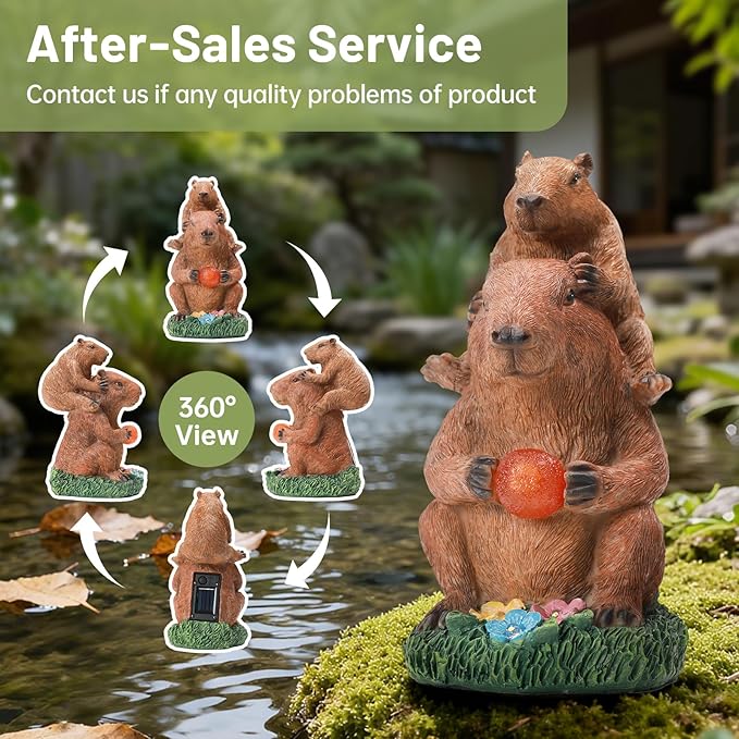 Capybara Solar Garden Statue – Funny Outdoor Resin Animal Decor – Weatherproof Yard Lawn Ornament with LED Light Figurine for Patio, Porch, Landscape Housewarming