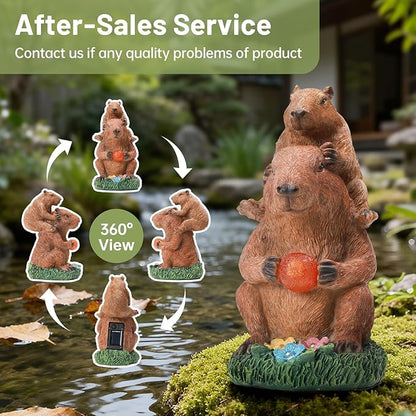 Capybara Solar Garden Statue – Funny Outdoor Resin Animal Decor – Weatherproof Yard Lawn Ornament with LED Light Figurine for Patio, Porch, Landscape Housewarming