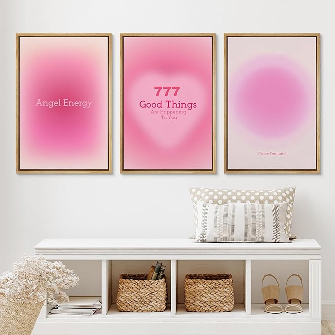 Ashbrook Framed Canvas Print Wall Art Set Aura Poster Valentines Affirmation Poster angel Numbers Pink Decor Girl's Bedroom Abstract Digital Art Calm/Relax for Bedroom - 16"x24"x3 NATURAL