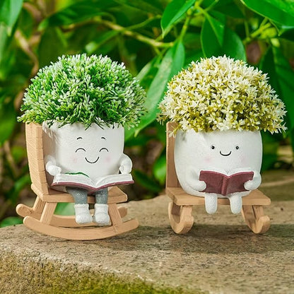 Adorable Rocking Chair Succulent Planter - Cute Small Flower Pot for Plants, Home Décor & Office Desk Decorations (Drainage Hole Included)