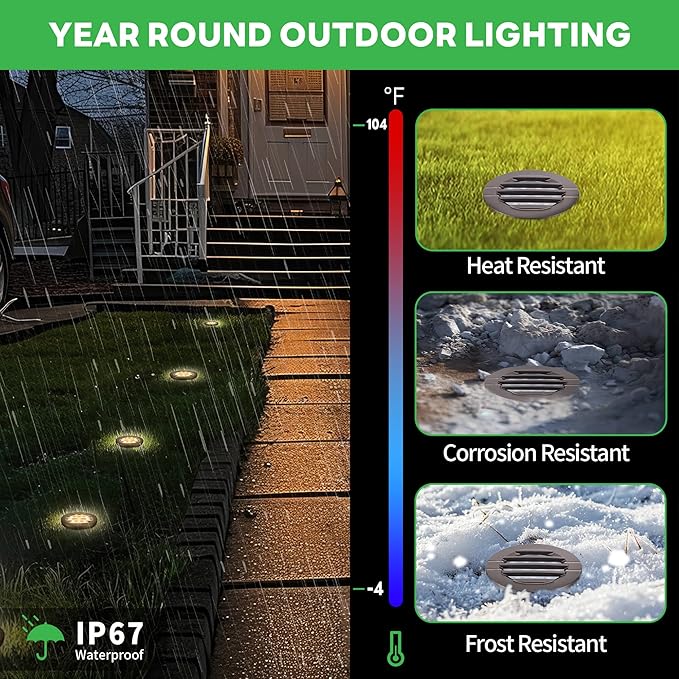 Ground Well Lights Kit, 12 Pack Landscape Low Voltage Inground Lights and 200W Transformer and 250FT Cable and 40 Wire Connectors, Outdoor Waterproof IP67 Aluminum for Backyard Wall 6W 350LM