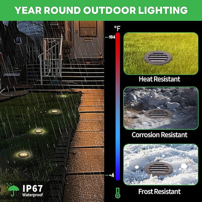 Landscape Well Lights Kit, 4 Pack LED Low Voltage Ground Lights and 100W Transformer and 100FT Cable and 20 Wire Connectors, 12V IP67 Waterproof Aluminum for Sidewalk Driveway Path