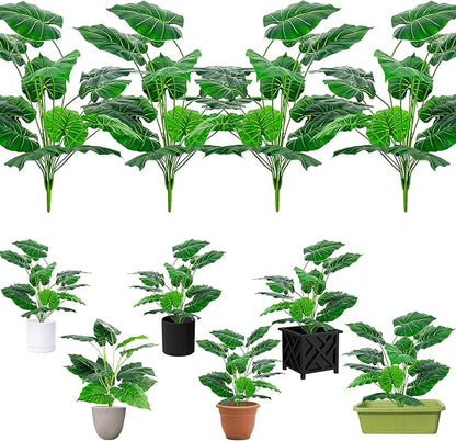 Artificial Faux Alocasia Tree Leave Plants - 4PCS 28'' Tall Fake Alocasia Leaf Plant Indoor Outdoor, Large Faux Floor Plant for Living Room Bathroom Bedroom Plants Decor, Farmhouse Home House Decor