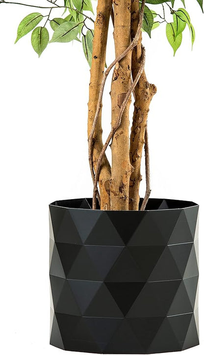 Deluxe 6 Feet Tall FICUS Silk Leaf Artificial Tree + 8" Base + 12" Plant Pot Skirt. 18 Feet of Vine Adorn Wide Real Trunks with Green Leaves + 12" Plant Base Skirt + Bonus USA Flag Style Pot Pant