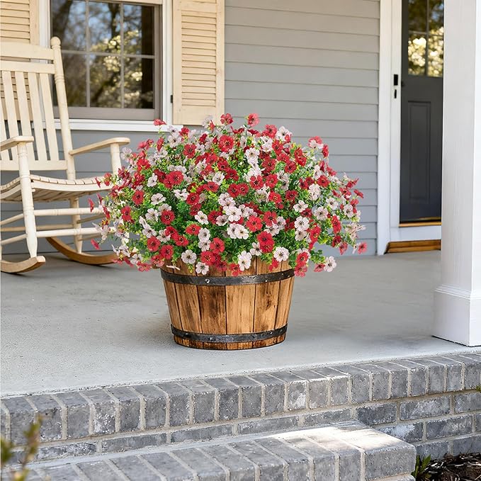 Artificial Fake Plants Flowers for Outdoor Spring Summer Decor, 12 Bundles Faux Silk Daisy for Planter Pot Colorful UV Resistant Look Real for Front Door Porch Patio Outside Yard(Red White)