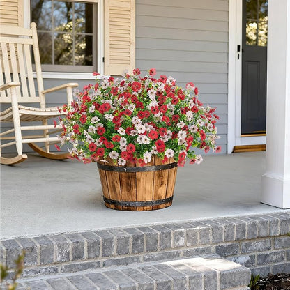 Artificial Fake Plants Flowers for Outdoor Spring Summer Decor, 12 Bundles Faux Silk Daisy for Planter Pot Colorful UV Resistant Look Real for Front Door Porch Patio Outside Yard(Red White)