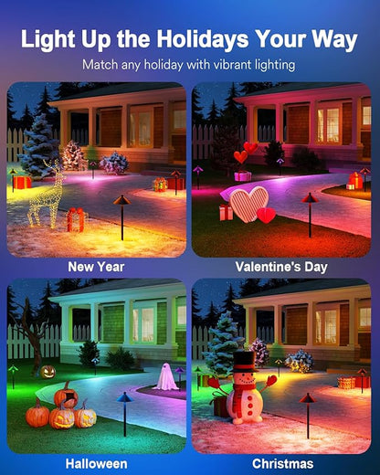 Lumary Smart Low Voltage Pathway Lights, Landscape Path Lights with RGBAI Color Changing, IP65 Waterproof Outdoor Lighting for Yard Driveway, App/Voice/Remote Control, 4 Pack, Cone Path Lights