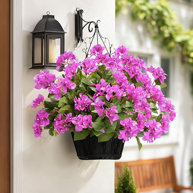4 Pcs Artificial Flowers Bougainvillea Outdoor Artificial Plants Faux Flowers with Stems Silk Flowers for Wedding Porch Living Garden Decor Without Vase (4PCS,Light Purple)