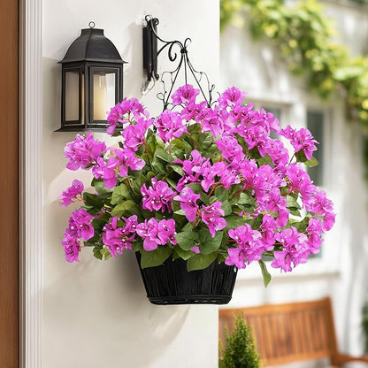 4 Pcs Artificial Flowers Bougainvillea Outdoor Artificial Plants Faux Flowers with Stems Silk Flowers for Wedding Porch Living Garden Decor Without Vase (4PCS,Light Purple)