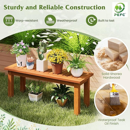 Tangkula Outdoor Backless Bench, Solid Wood Patio Bench w/Slatted Seat, 2-Person Rustic Wooden Entryway Bench for Front Porch Garden Balcony Park Indoor, Weatherproof, 34”, Load up to 330 LBS (1)