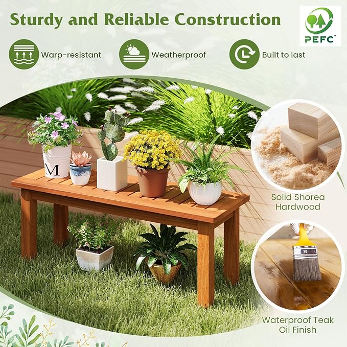 Tangkula Outdoor Backless Bench, Solid Wood Patio Bench w/Slatted Seat, 2-Person Rustic Wooden Entryway Bench for Front Porch Garden Balcony Park Indoor, Weatherproof, 34”, Load up to 330 LBS (2)
