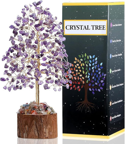 DUQGUHO Amethyst Crystal Tree Purple Ornaments Positive Energy Tree of Life Spiritual Gifts for Women House Warming Gifts New Home Wedding Gifts Crystal Ornament Home Decor
