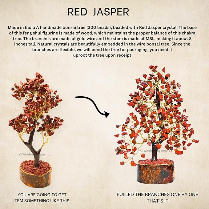 Red Jasper Crystal Tree with Golden Wire – Feng Shui Artificial Gemstone Tree for Home & Office Decor, Meditation & Healing