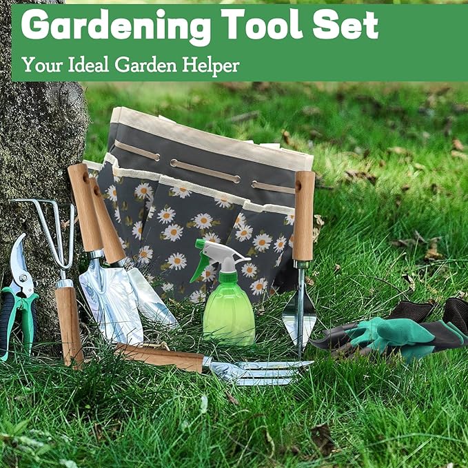 11-Piece Gardening Hand Tools Set with Durable Garden Tool Organizer Bag, Rust-Resistant and Stylish Heavy Duty Garden Tools for Gardening, Perfect Garden Tool Set Gifts for Women