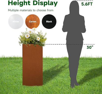 Corten Steel Metallic Heavy Planter for Outdoor Plants 14"x14"x30" Metal Planter Spliced Flower Pot with Partitions for Outside,Indoor,Garden (Corten, 14 * 14 * 30)