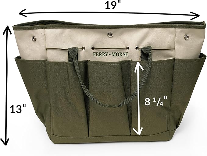 Ferry-Morse Premium All Hand Tools Set, 4Pcs Gardening Tools, Stainless-Steel Heavy-Duty Hand Cultivator, Hoes, & Weeder with Ash Wood Handle, 8 Pockets Gardening Tool Bag