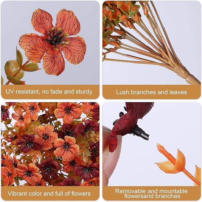 HyeFlora Artificial Autumn Flowers for Outdoors Fall Light Orange & Brown Daisy, Fake Hanging Decoration, 2Pcs Outside Decor, Realistic Plants, Silk Flower for Porch Patio Balcony Planter Yard