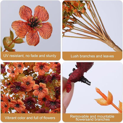 HyeFlora Artificial Autumn Flowers for Outdoors Fall Light Orange & Brown Daisy, Fake Hanging Decoration, 2Pcs Outside Decor, Realistic Plants, Silk Flower for Porch Patio Balcony Planter Yard