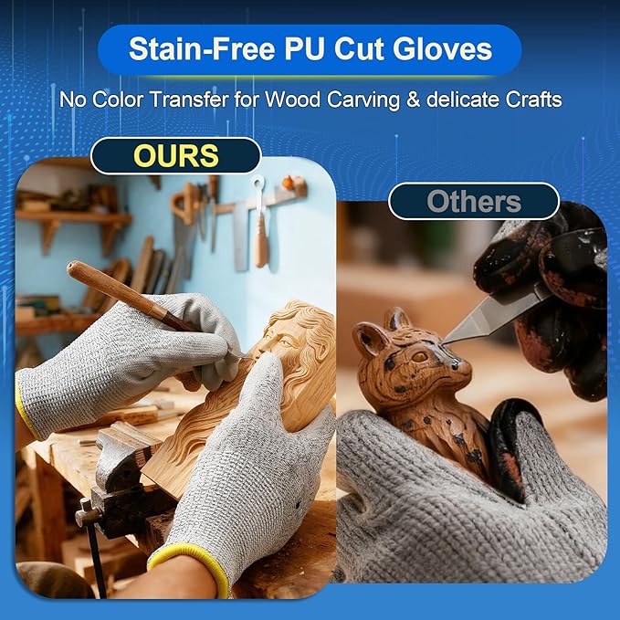 Dowellife 3 Pairs Level 5 Cut Resistant Work Gloves for Men and Women, PU Coated Breathable Gardening Gloves, Thin Flexible and Firm Grip for Mechanics and Fishing (Medium, Grey)