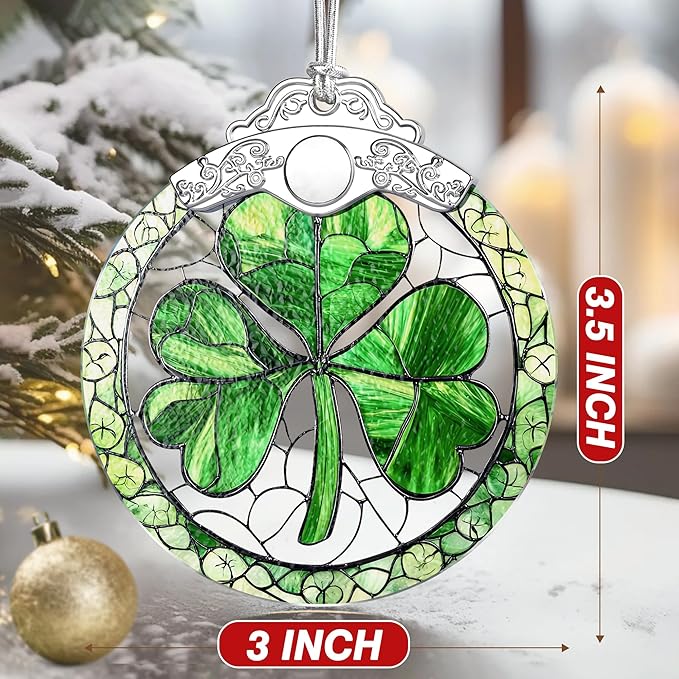 Shamrock Ornament – Christmas Decoration & Christmas Ornament; Stained Glass Holiday Decoration (Holiday Present, Bauble Present, Gift Idea, Gift Exchange) | Heirloom Keepsakes