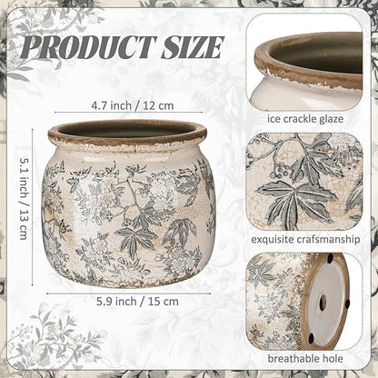 Vintage Planter Large Ceramic Plants Pot Crack Cottage Scroll Vase Flower Vase Pot Indoor Plants Home Kitchen Decor Farmhouse Antique Decorative Gift