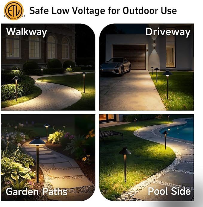 Gardenreet Brass Low Voltage Landscape Lighting - 12V LED Path Lights IP65 Waterproof, Hard-Wired Pathway Light Black for Outside Walkway Garden with 3W 2700K Warm White G4 Replaceable Bulb (6 Pack)