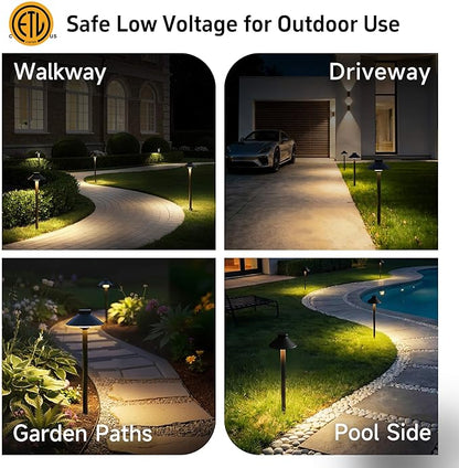 Gardenreet Brass Landscape Path Lights - 12V Low Voltage Pathway Light IP65 Waterproof, Outdoor Walkway Lighting Wired, Hat Black for Patio Lawn with 3W 4000K Neutral White G4 Bulb (10 Pack)