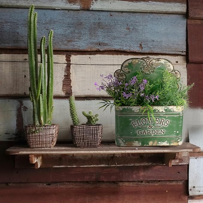 CVHOMEDECO. Farmhouse Metal Wall Planter Rustic Galvanized Flower Holder Wall Mount Flower pots for Indoor, Outdoor and Wall Decor, Set of 2 (Green)
