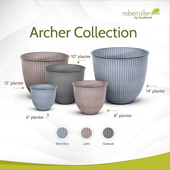 Headwind Robert Allen Natural Ironstone Decorative Planter, Archer Collection, Steel Blue, 6-inch