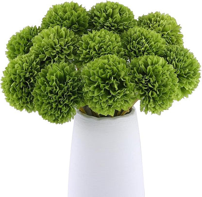 12 Pcs Artificial Chrysanthemums Flowers Green Flowers Silk Fake Mums Flowers for St Patricks Day Outdoor Wedding Table Centerpiece Home Decor (12, Green)