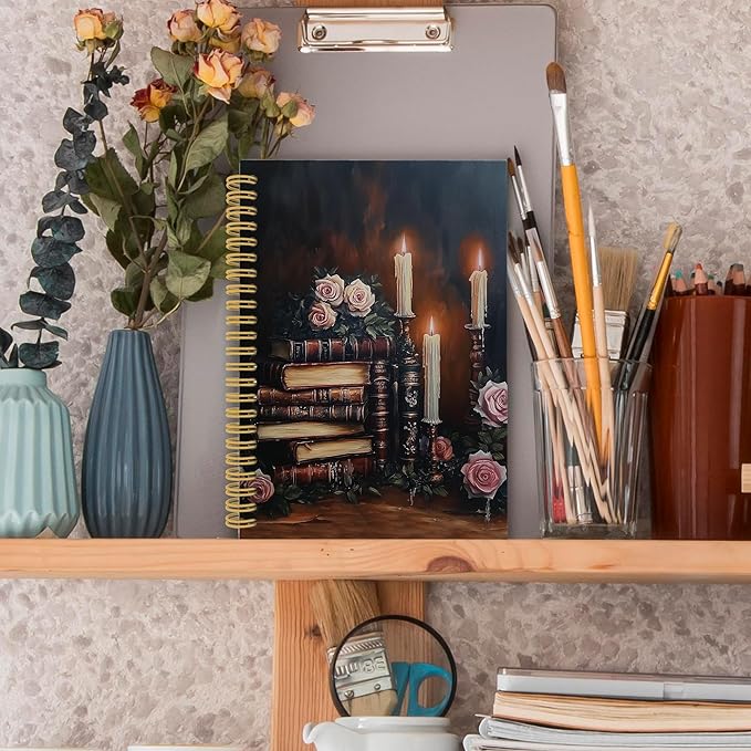 XPH Vintage Floral Book Spiral Notebook, Book Lovers Gifts Journaling Notebooks for Women, Moody Dark Academia Hardcover Journals for Writing 160 Pages 5.5 x 8.3 Inch, Bookish Gifts