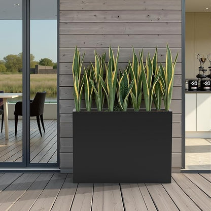 Casaphoriar Metal Planter Box 36"x9"x28", Rectangular Planter with Inner Shelf and Drainage Holes, Perfect for Outdoor Patio and Balcony Decor, Black