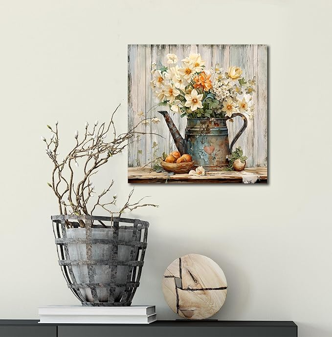 LAIART Floral Wall Art Farmhouse Vintage Wall Decor Canvas Picture Print for Bathroom Bedroom Living Room Dining Room