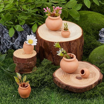 6Pcs Mini Terracotta Pots 3 Styles Small Dark Salmon Simulated Clay Planters 0.73-1.42 Inch Tiny Pots Miniature Crafts for Succulent Plants Fairy Gardens Home Deco