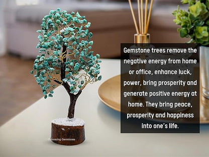 Amazing Gemstone Amazonite Natural Healing Premium Crystal Bonsai Feng Shui Fortune Money Tree of Life for Home Office Decor (Gift Box Ready) (10-12 Inch)