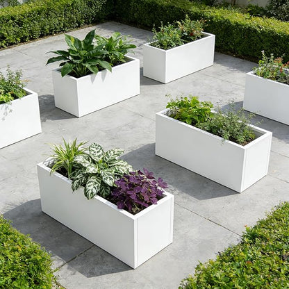 Metal Rectangular Planter Galvanized Steel Rectangle Planter White Planters Box 36" L x 15" W x 15" H Outdoor Indoor Large Heavy for Commercial Residential Plants Patio