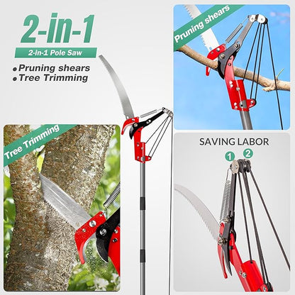 Suchtale Manual Pole Saw, 14FT Extendable Tree Pruner with Steel Blade & Scissors, Long Handle Limb Cutter,Tree Trimmer for High Branches,Palms and Shrubs, Yard Garden Pruning Saw,Branch Trimming