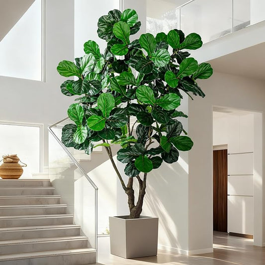 Large Artificial Trees with Pot Indoor Outdoor Realistic Floor Fake plantas Tall Faux Fiddle Leaf fig Tree for Home Living Room Bedroom Office Porch Outside Patio arboles artificiales para decoracion