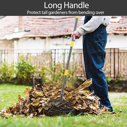Collapsible Rake for Leaves, 30-66 inch Metal Leaf Rakes for Lawns Heavy Duty Extended Handle, 25 Tines 18" Wide Rake Garden Tools for Camping, Yard, Landscape, Pine Needle and Grass