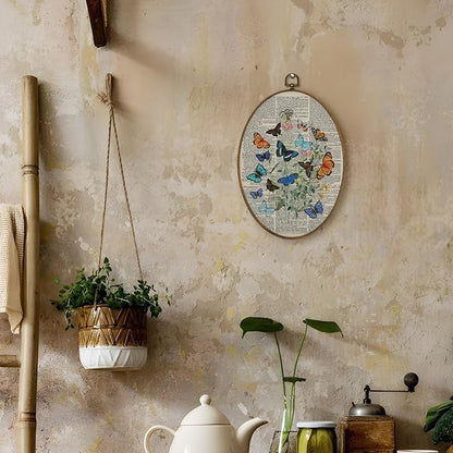 LKETW Vintage Butterfly Oval Wall Art Decor, Cottagecore Butterfly Floral Botanical Oval Canvas Hanging Decor, Retro Nature Moth Insect Wall Decorations for Home Bedroom Living Room, 8.6x11.4 Inch