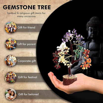WC 7 Chakra Tree for Positive Energy Home Decorations and Healing Crystal Tree with M-Seal & Golden Wire | Money Tree | Crystal Decor | Multi Crystal | Feng Shui Decor (150 Beads)