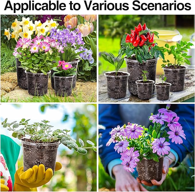 Bonviee 30 Packs 6.7/5/4 Inch Clear Nursery Pots for Plants, Plastic Seedling Pots with Drainage Holes, Planters for Indoor Plants and Transparent Seed Starter Pots with 10 Plant Labels
