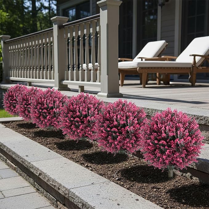 23 Inch Artificial Eucalyptus Topiary Balls Tree, UV Resistant Faux Boxwood Trees with Ground Spike, Perfect for Indoor & Outdoor Garden, Porch, Front Door, and Home Décor, Set of 2
